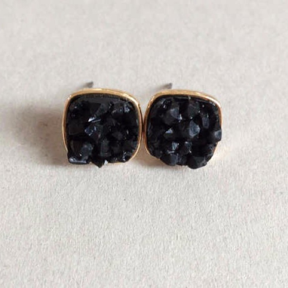 Black Druzy Stud Earrings